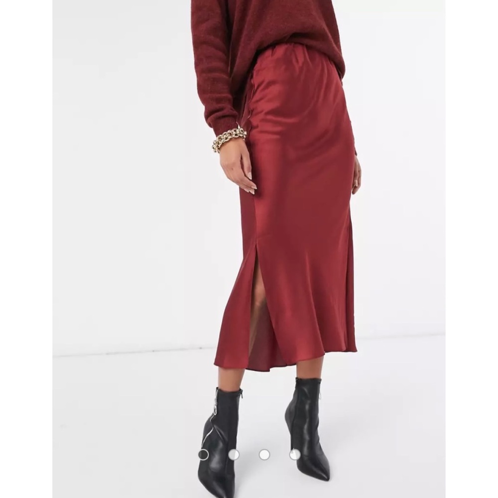 ASOS DESIGN Bias Cut Satin Midi Skirt 🍒💋